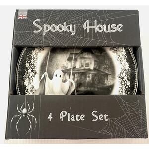 EATON FINE DINING Spooky House Halloween Salad Dessert Plates Set of 4 7 1/2